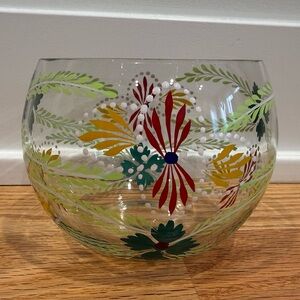 Hand Painted Floral Glass Bowl with Colorful Design